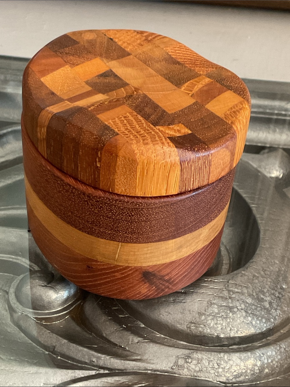 Handcrafted Wooden Small Trinket Box with Checkerboard Top